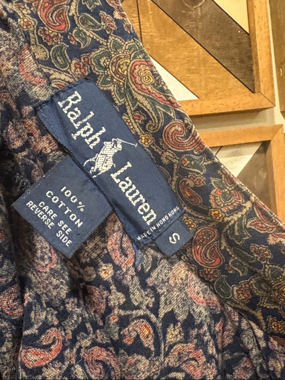 Vintage Ralph Lauren Blue Label 90s Paisley Cotton Button-Up High Neck Top Small - Picture 3 of 10